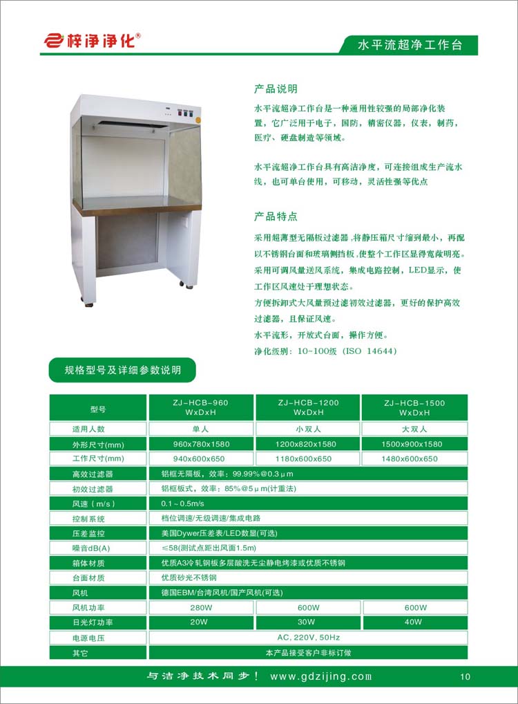 水平流百級超凈工作臺產品選型